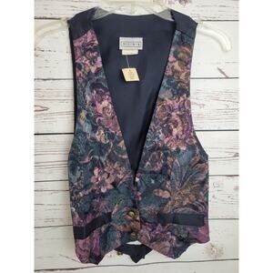 NWT Vtg Mirrors Tapestry Pointed Vest Green Purple Floral Women's Size Medium